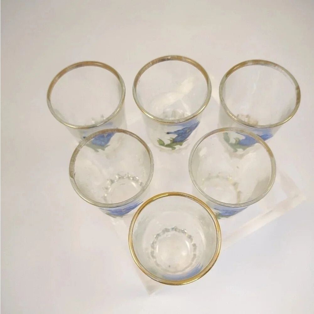 Vintage Shot Glasses With Blue Flower Pattern France Set of Six - Picture 4 of 11